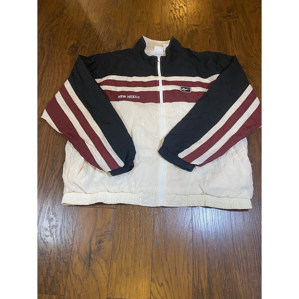 Vintage‎ Reebok New Mexico Windbreaker Jacket 2XL Black Cream Burgundy Full Zip